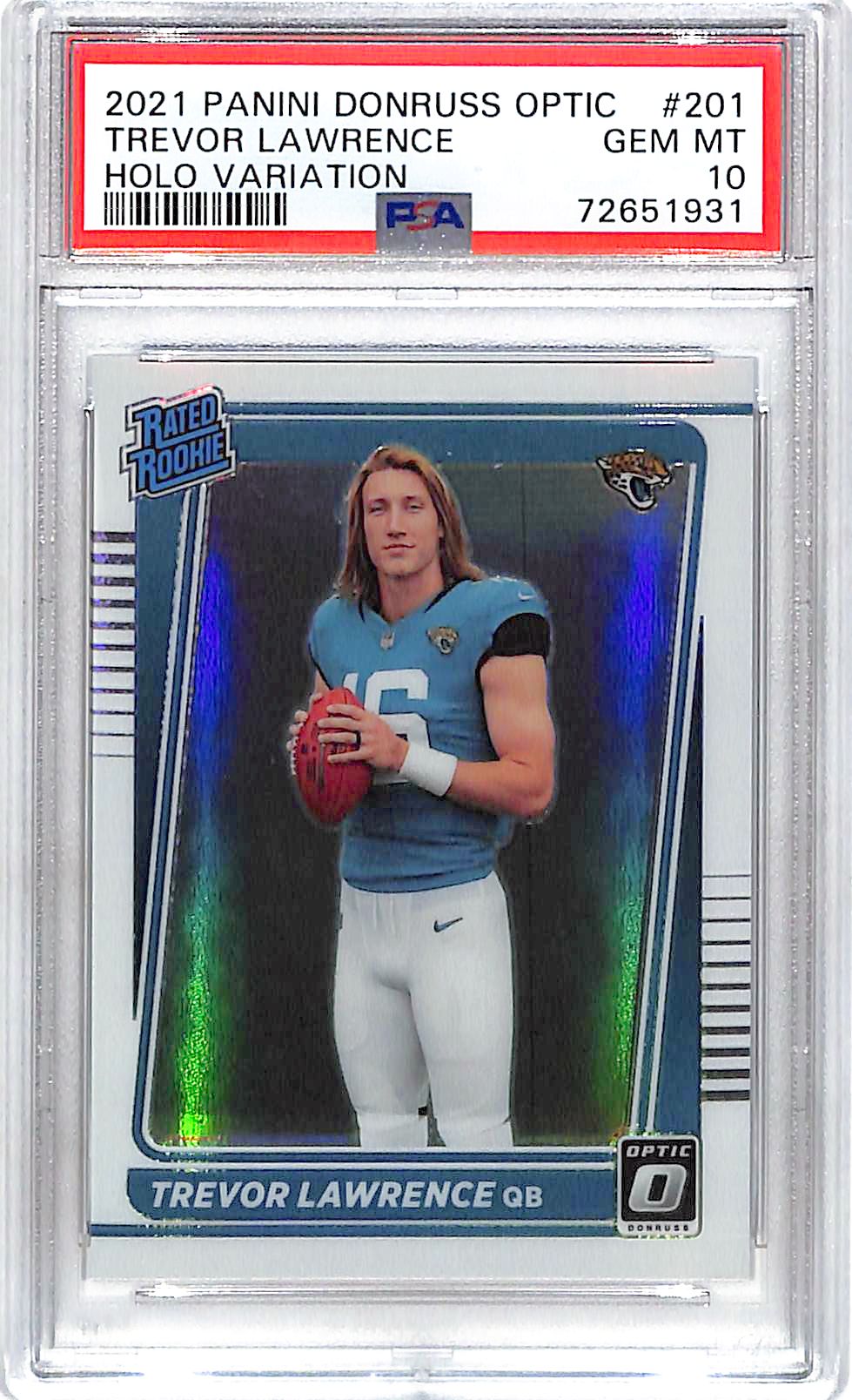 2021 Donruss Optic Trevor Lawrence Rated Rookie RC Holo Variation PSA 10 Jaguars