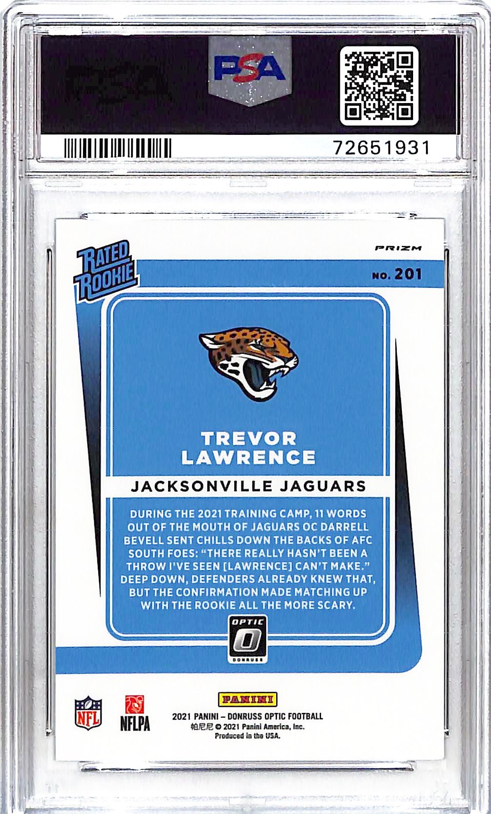 2021 Donruss Optic Trevor Lawrence Rated Rookie RC Holo Variation PSA 10 Jaguars