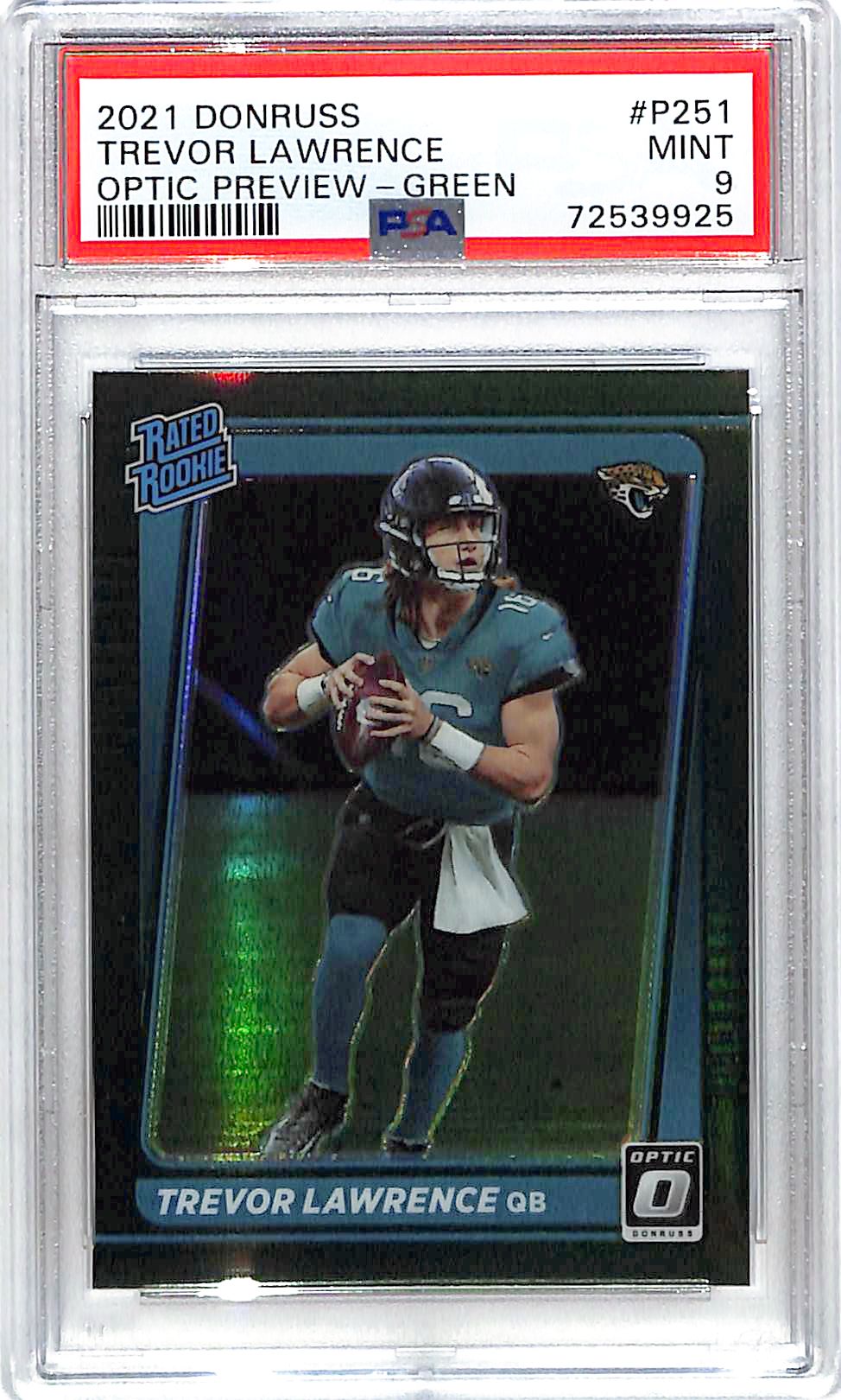 2021 Donruss Optic Trevor Lawrence Optic Preview Rated Rookie RC Green PSA 9 Jaguars