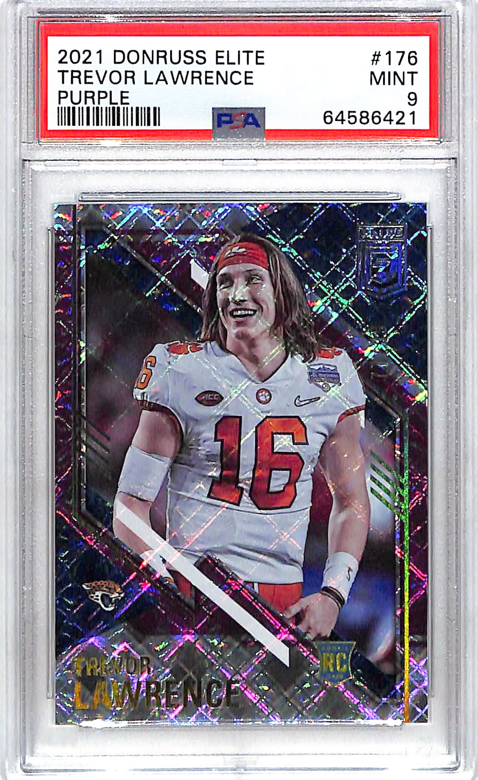2021 Donruss Elite Trevor Lawrence Rookie RC Purple /99 PSA 9 Jaguars