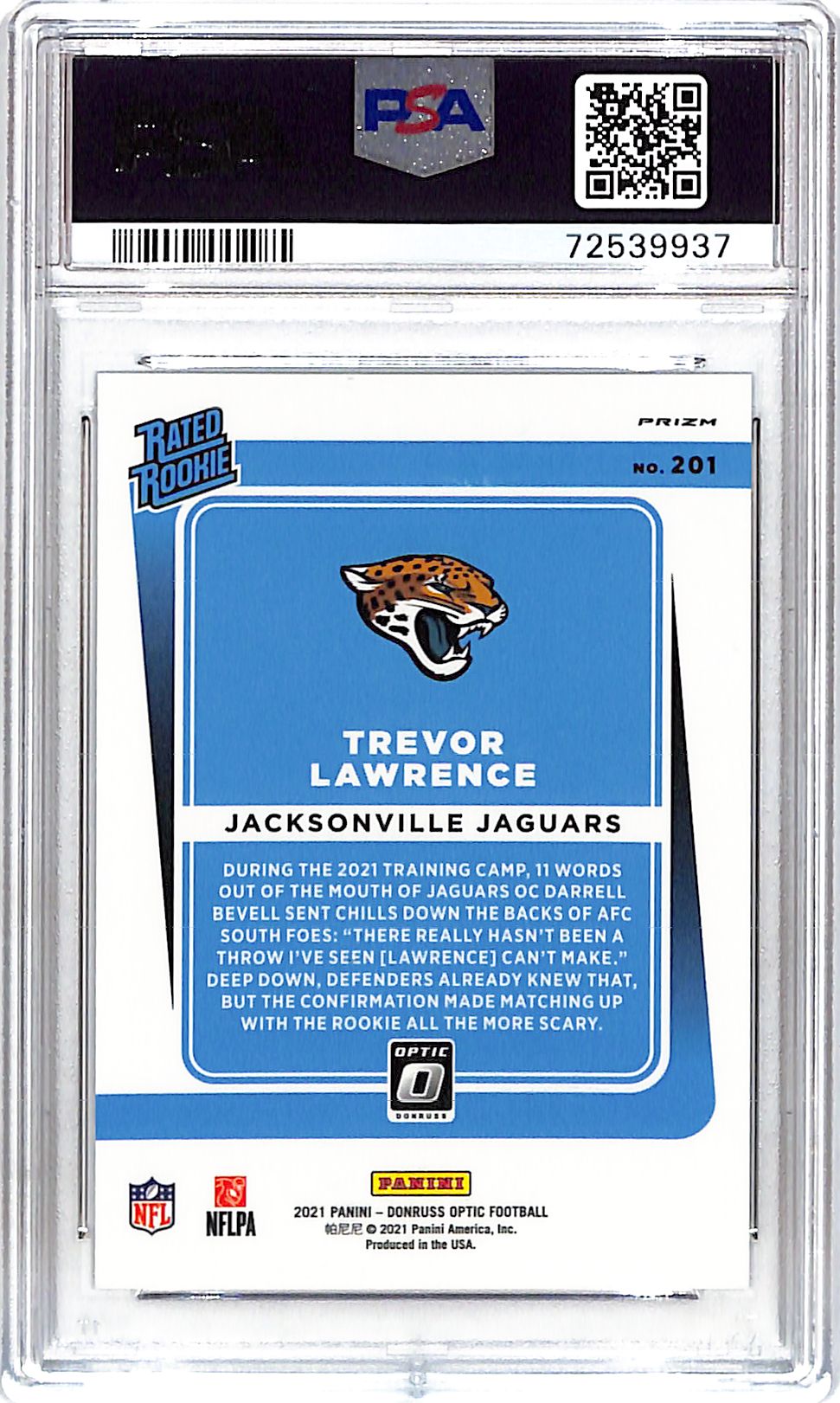 2021 Donruss Optic Trevor Lawrence Rated Rookie RC Holo Variation PSA 9 Jaguars