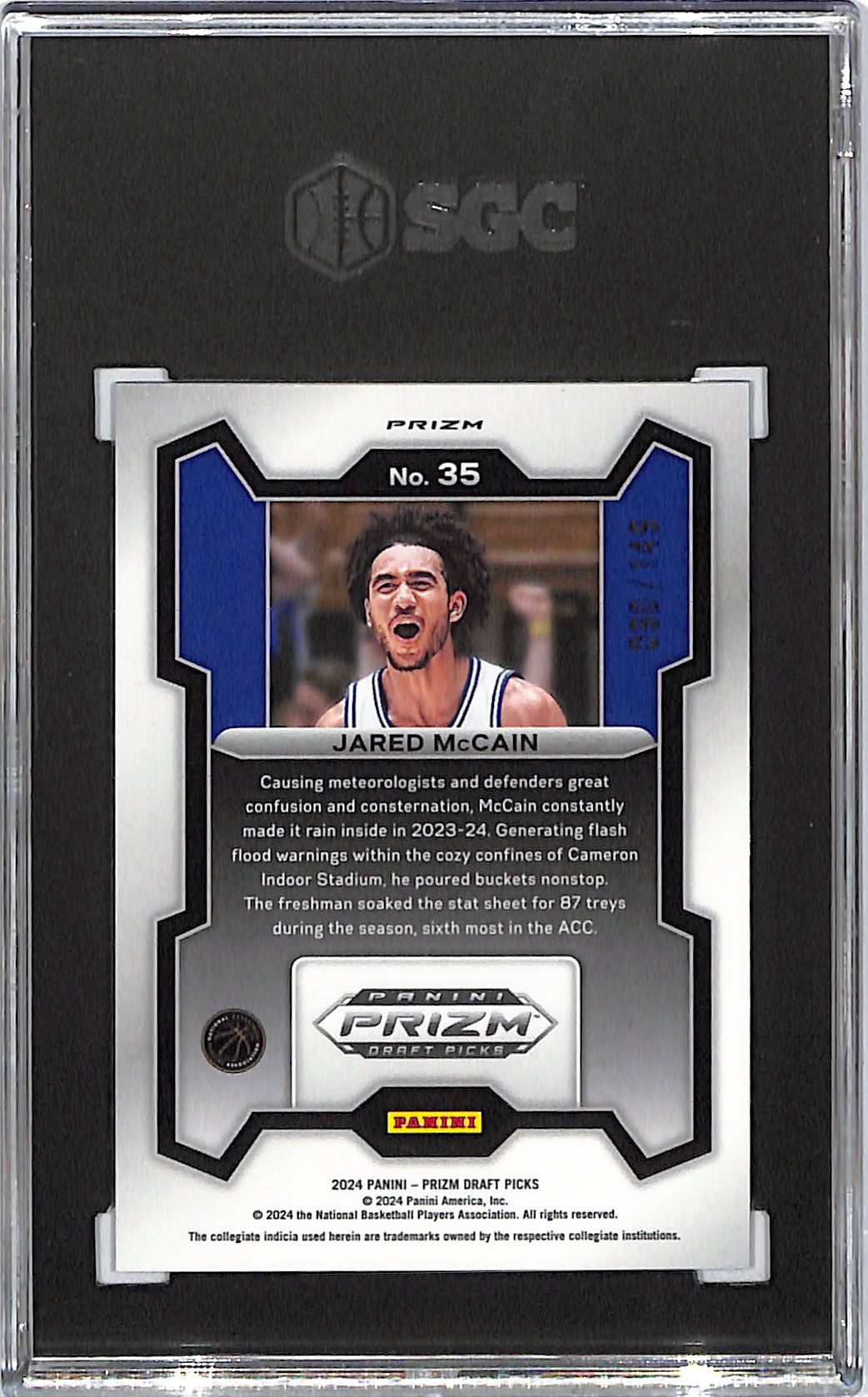 2024-25 Prizm Draft Picks Jared Mccain Rookie RC Purple Cracked Ice /149 SGC 10