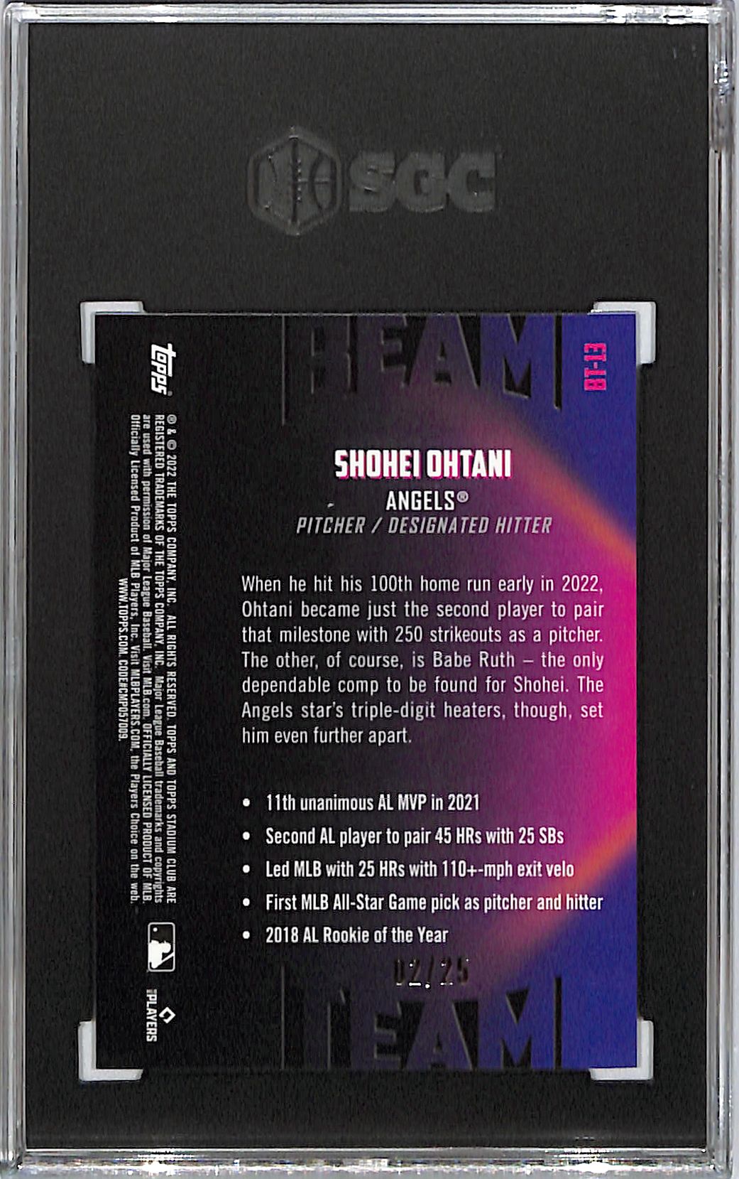 2022 Stadium Club Chrome Shohei Ohtani Beam Team Orange Refractor SGC 10 /25 Angels