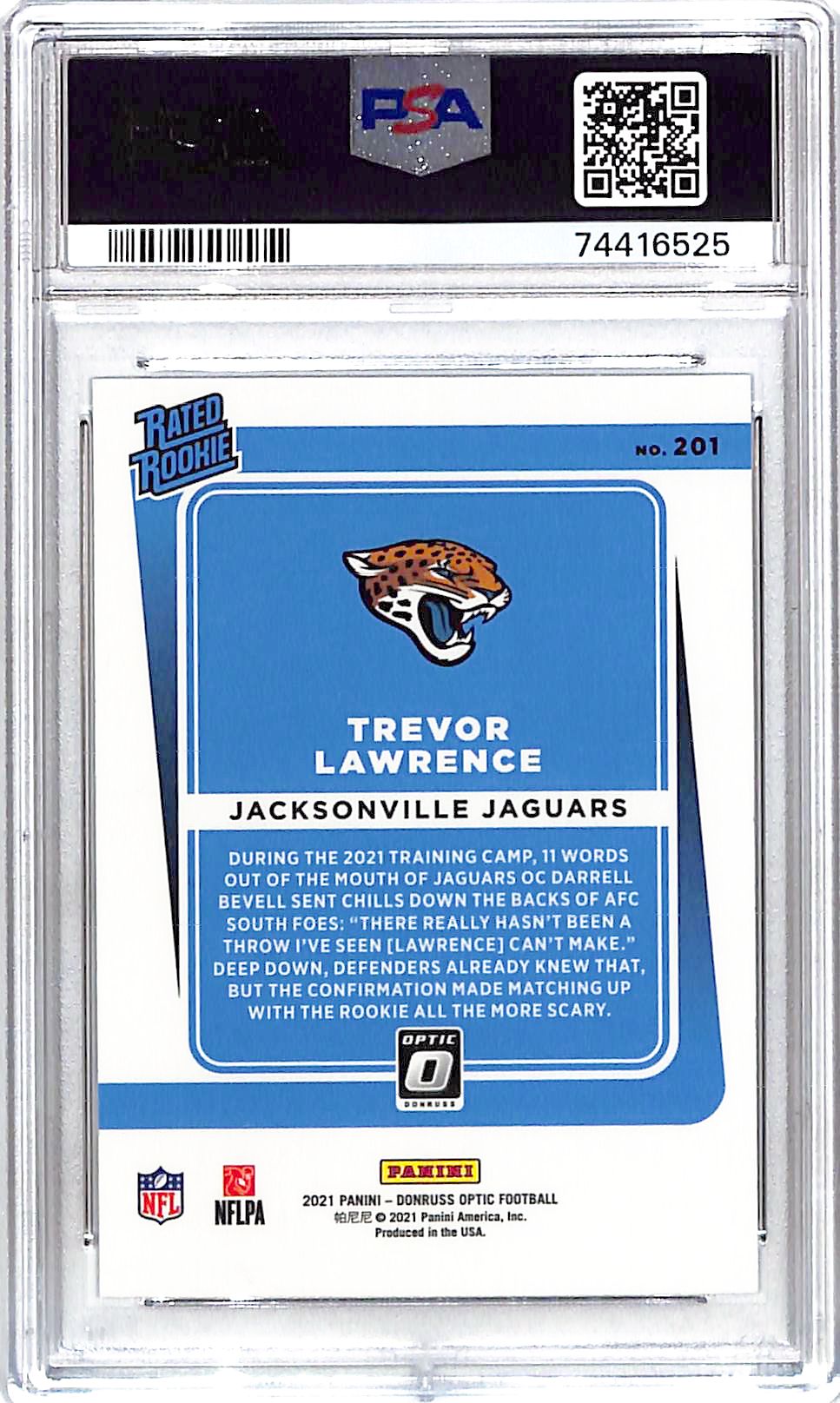 2021 Donruss Optic Trevor Lawrence Rated Rookie RC #201 PSA 10 Jaguars