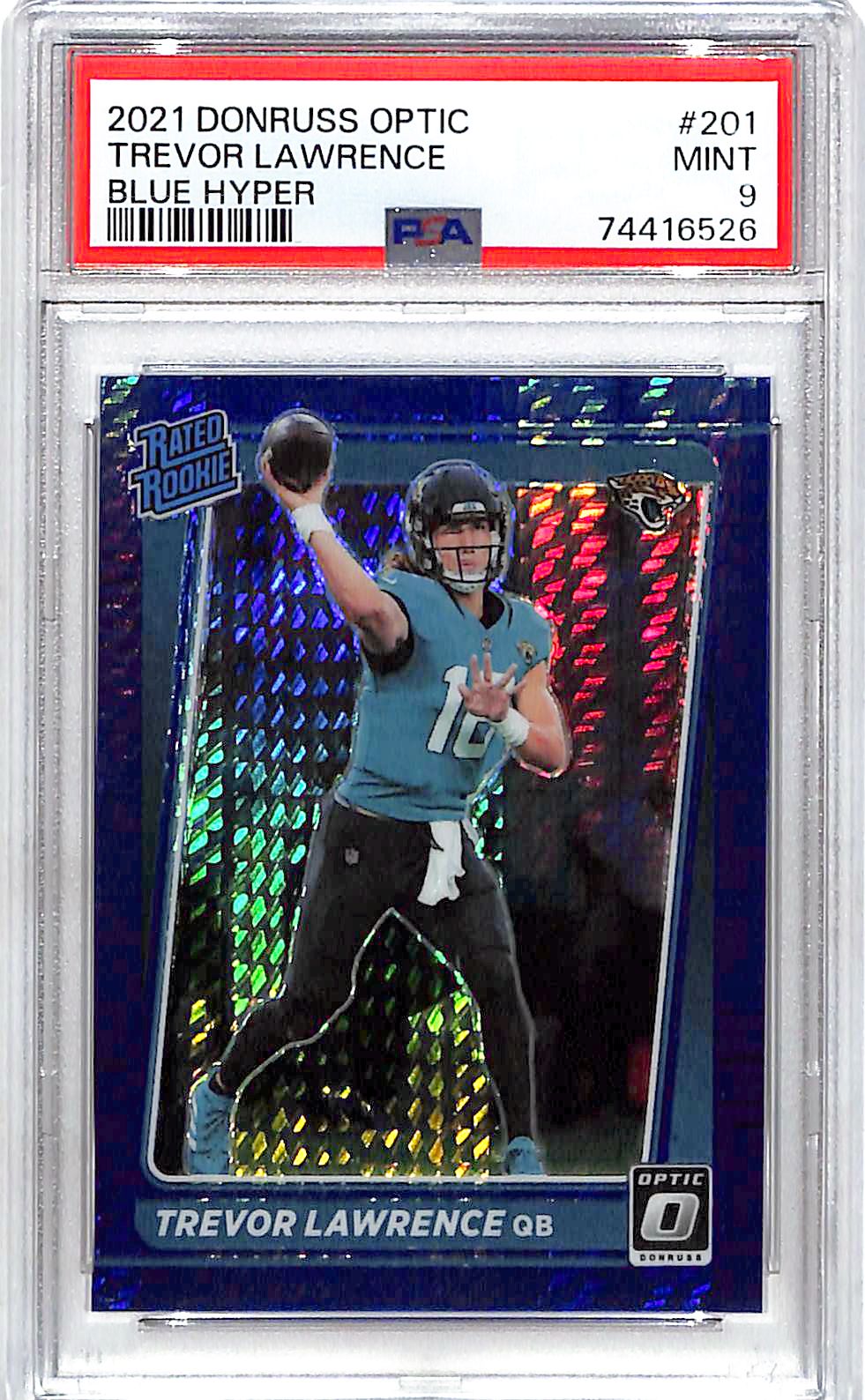 2021 Donruss Optic Trevor Lawrence Rated Rookie RC Blue Hyper PSA 9 Jaguars