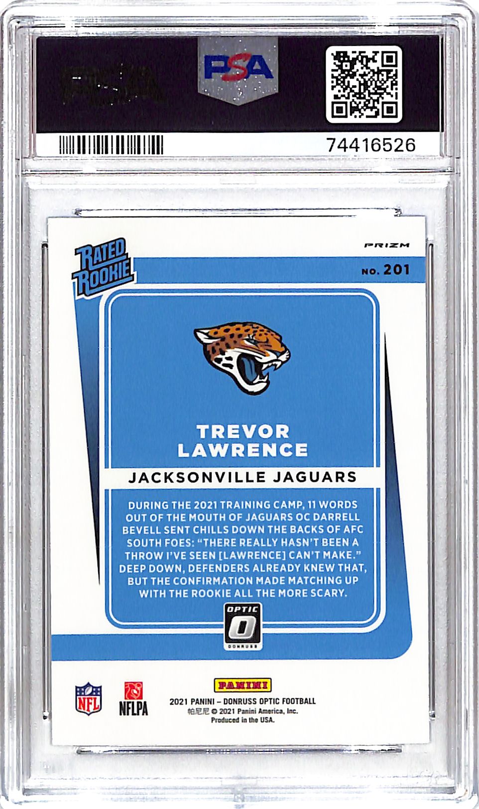 2021 Donruss Optic Trevor Lawrence Rated Rookie RC Blue Hyper PSA 9 Jaguars