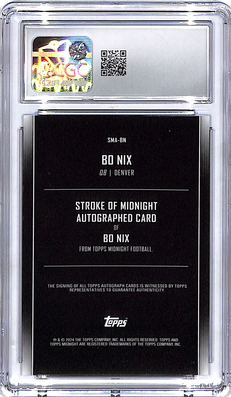 2024 Topps Midnight Bo Nix Auto Autograph Rookie RC CGC 9 Broncos
