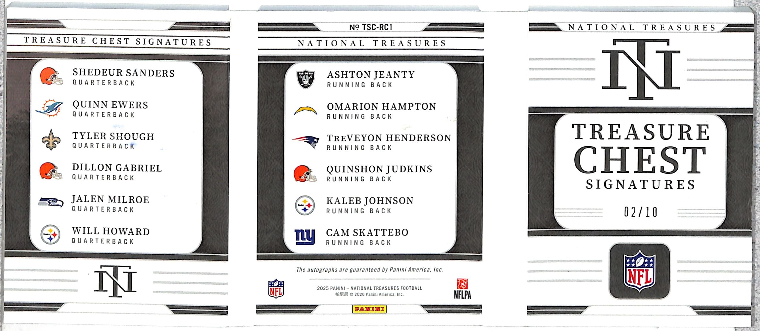 2025 National Treasures Treasure Chest Auto Sanders Shough Jeanty Skattebo Hampton + /10