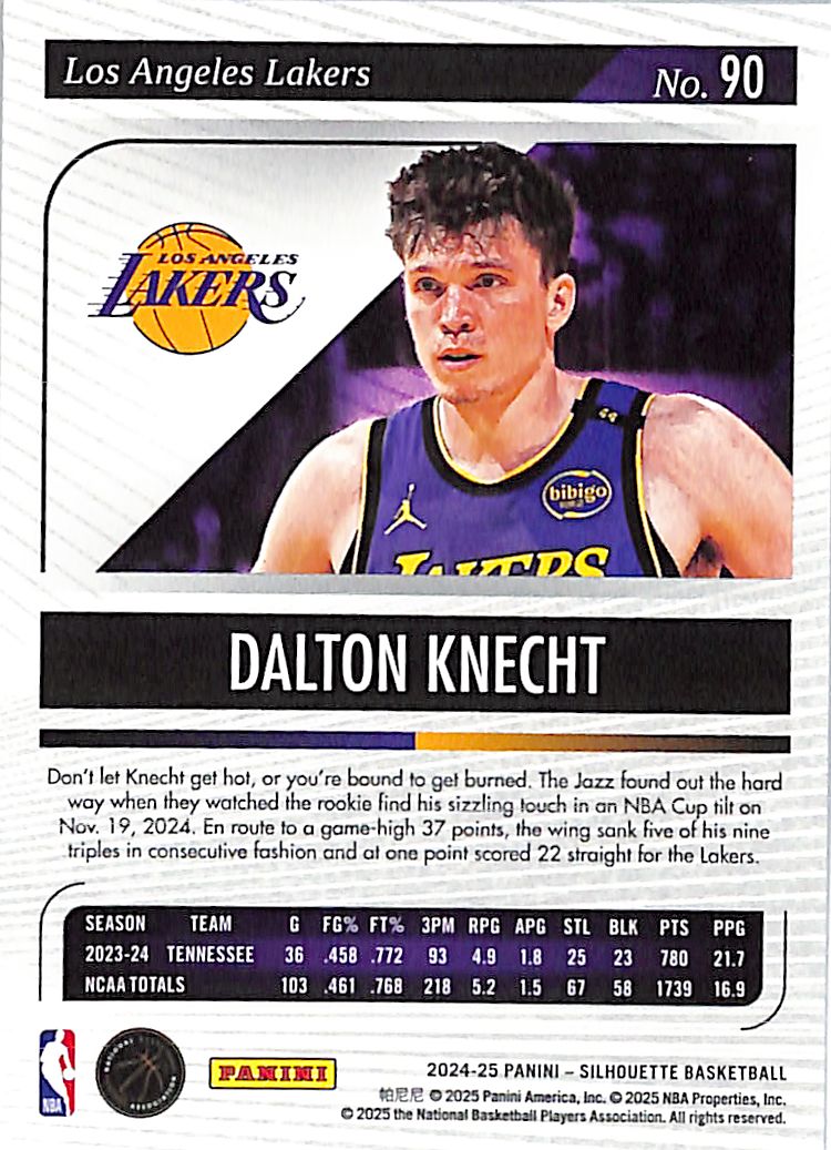 2024-25 Silhouette Dalton Knecht Rookie RC Blue /99 Lakers
