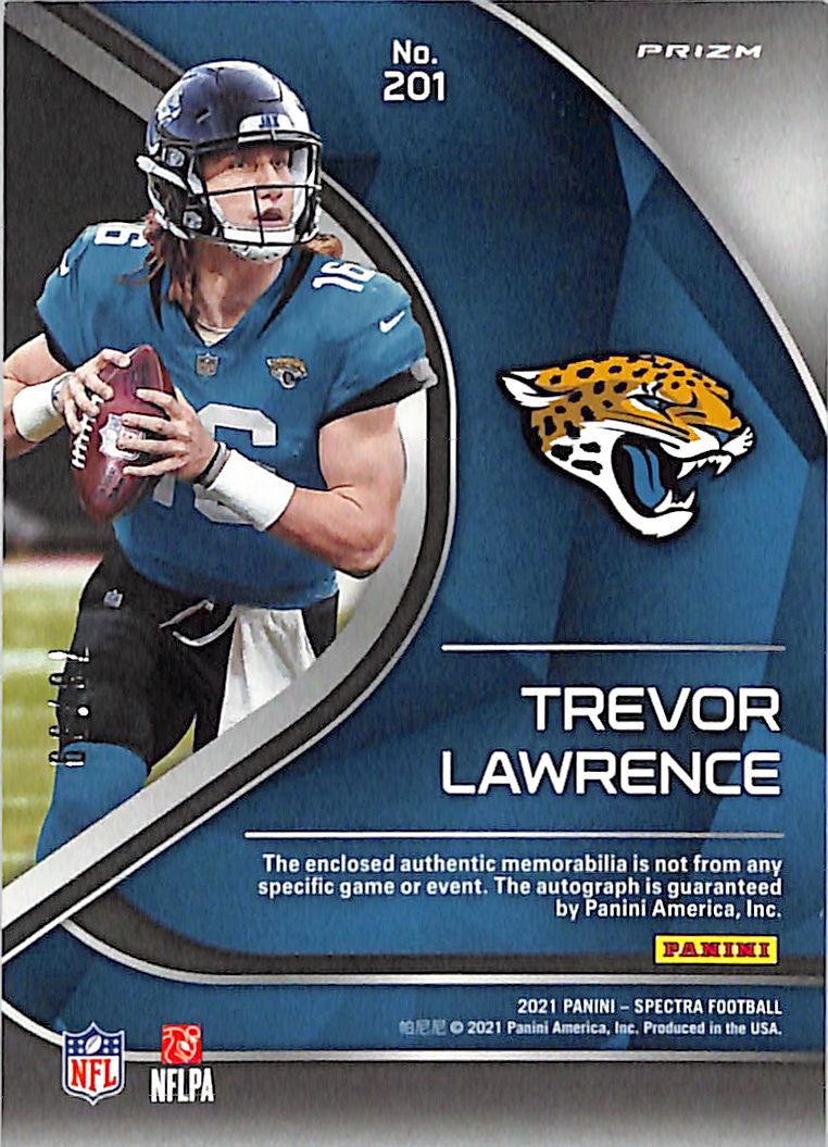 2021 Spectra Trevor Lawrence Auto Autograph Rookie RC Patch Jersey /99 Jaguars