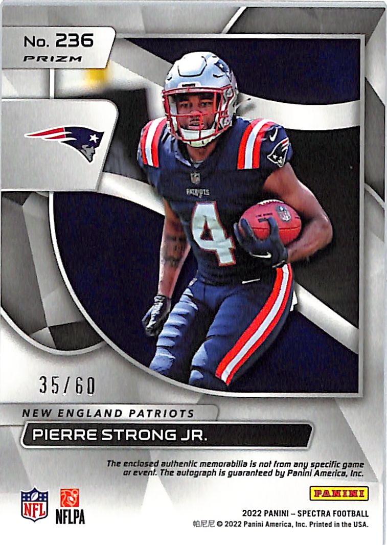 2022 Spectra Pierre Strong Jr Auto Autograph Rookie RC Patch Jersey /60 Patriots