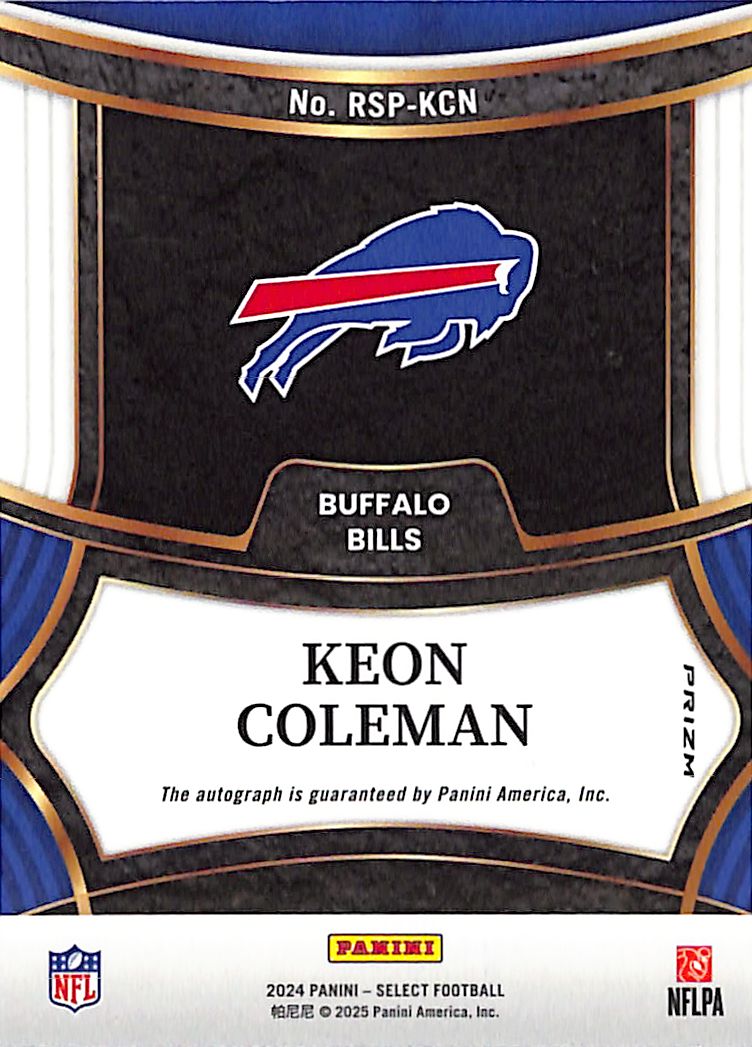 2024 Select Keon Coleman Auto Autograph Rookie RC Silver /399 Bills