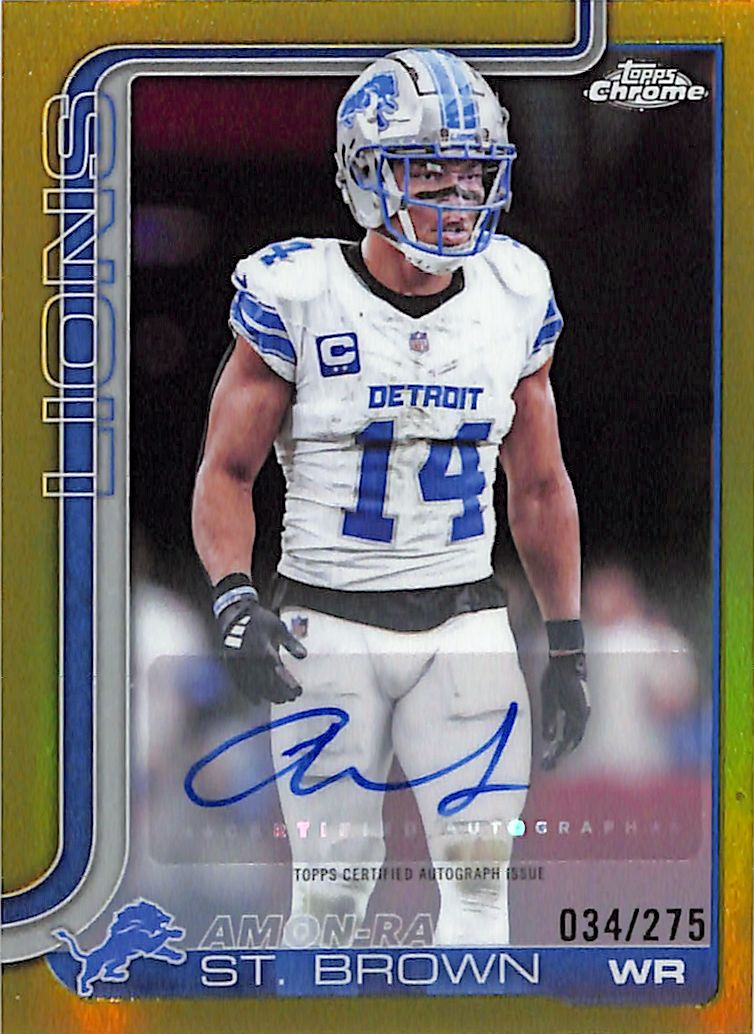 2025 Topps Chrome Amon-Ra St Brown Auto Autograph Yellow Refractor /275 Lions