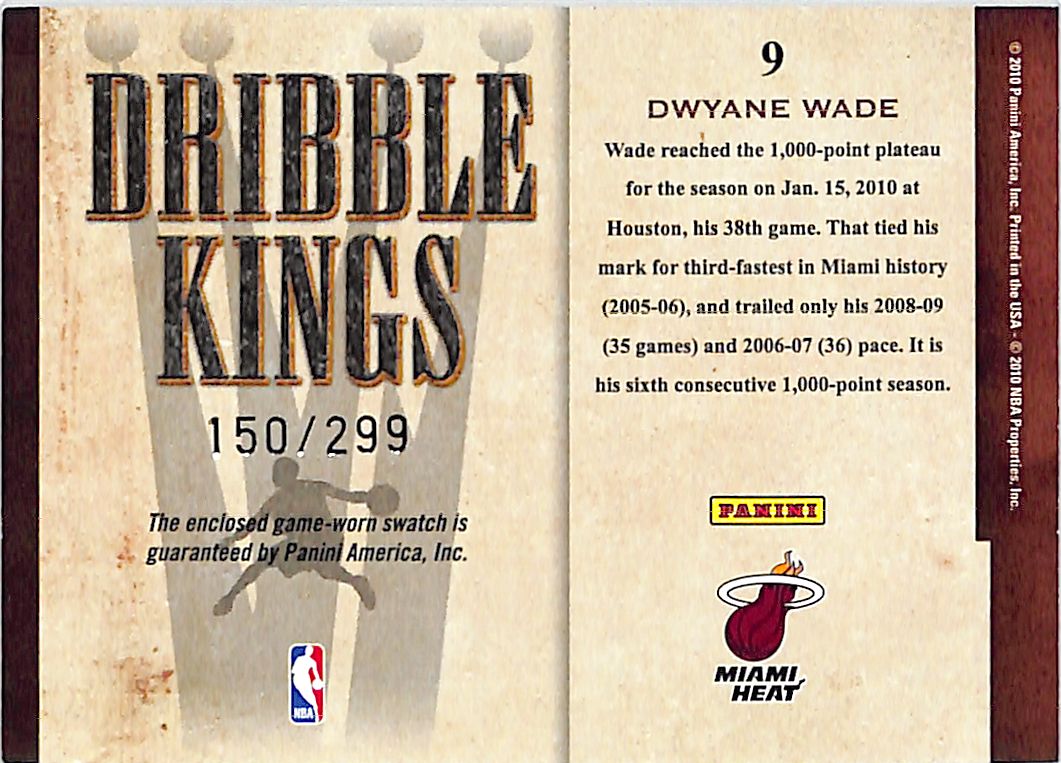 2009-10 Court Kings Dwayne Wade Jersey Patch Dribble Kings /299 Heat