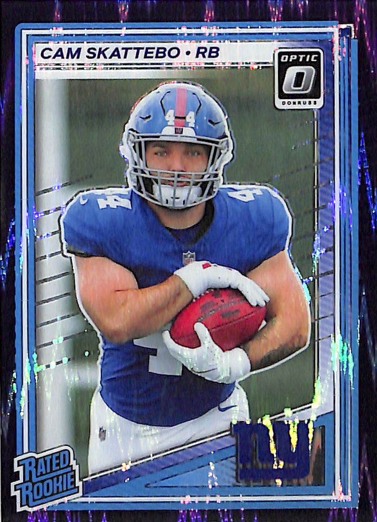 2025 Donruss Optic Cam Skattebo Rated Rookie RC Purple Shock Giants