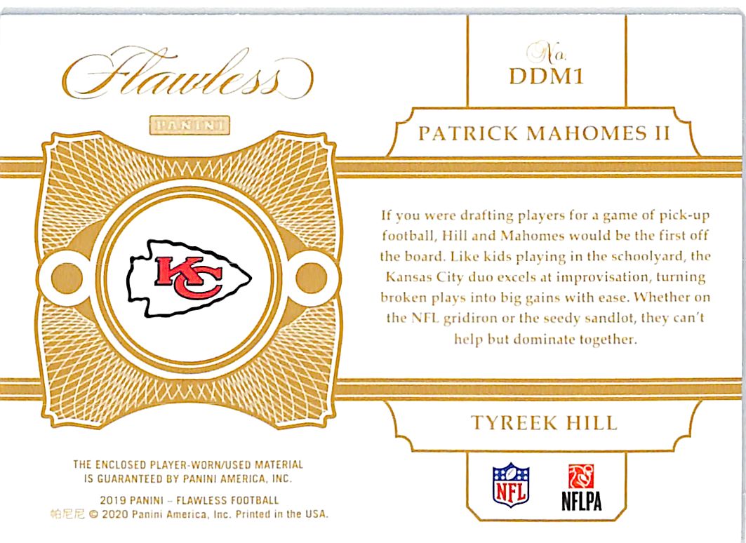 2019 Flawless Patrick Mahomes Tyreek Hill Jersey Patch /25 Chiefs