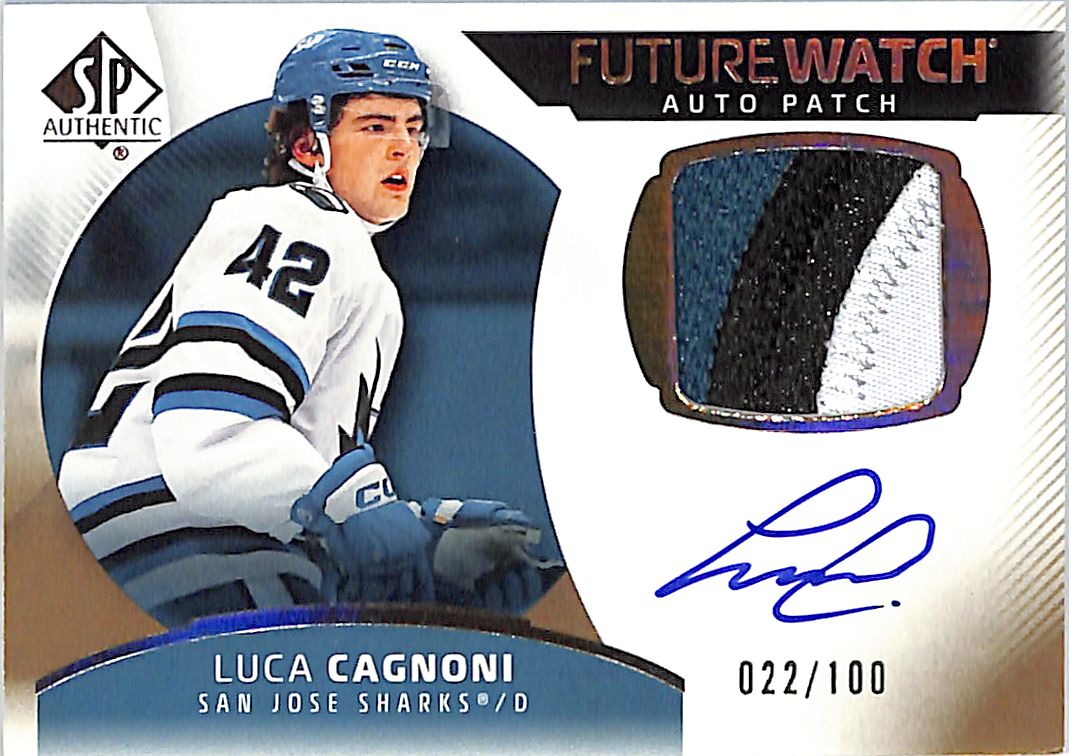 2025-26 SP Authentic Luca Cagnoni Auto Autograph Future Watch Rookie RC Patch /100 Sharks