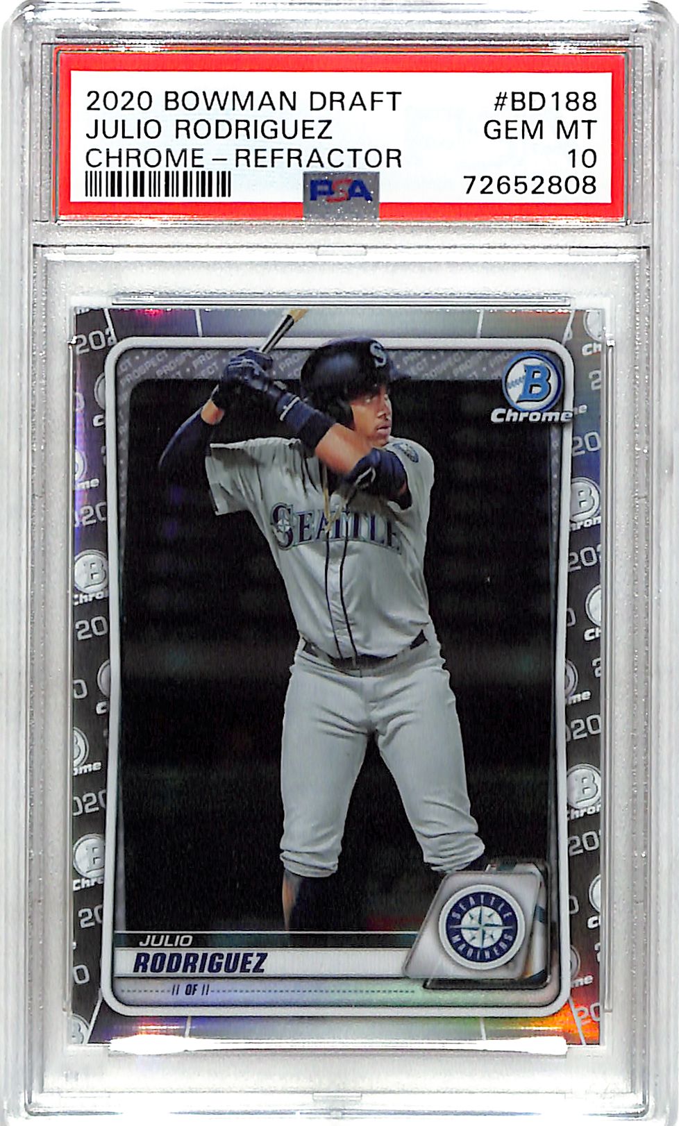 2020 Bowman Draft Chrome Julio Rodriguez Rookie RC Refractor PSA 10 Mariners
