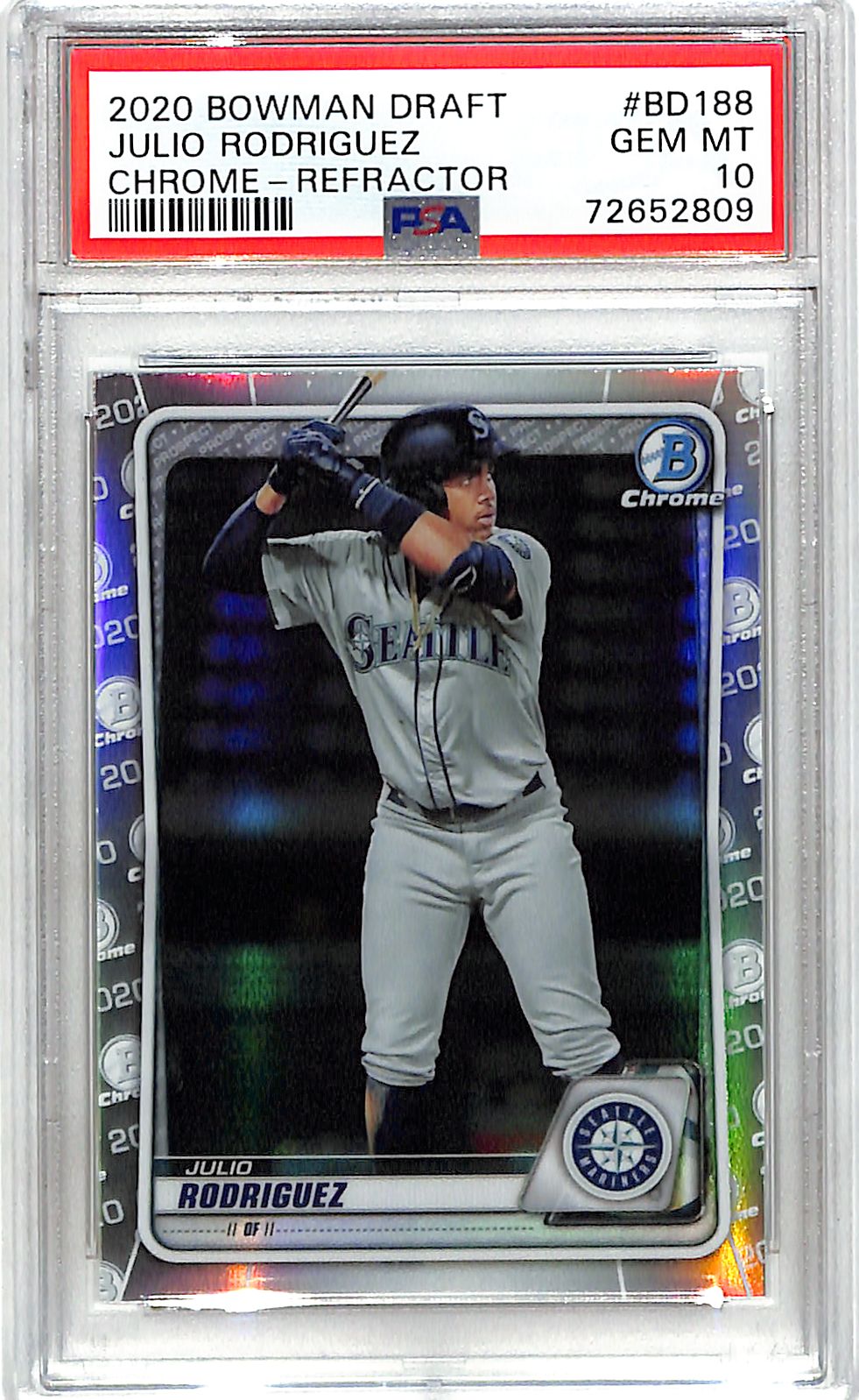 2020 Bowman Draft Chrome Julio Rodriguez Rookie RC Refractor PSA 10 Mariners