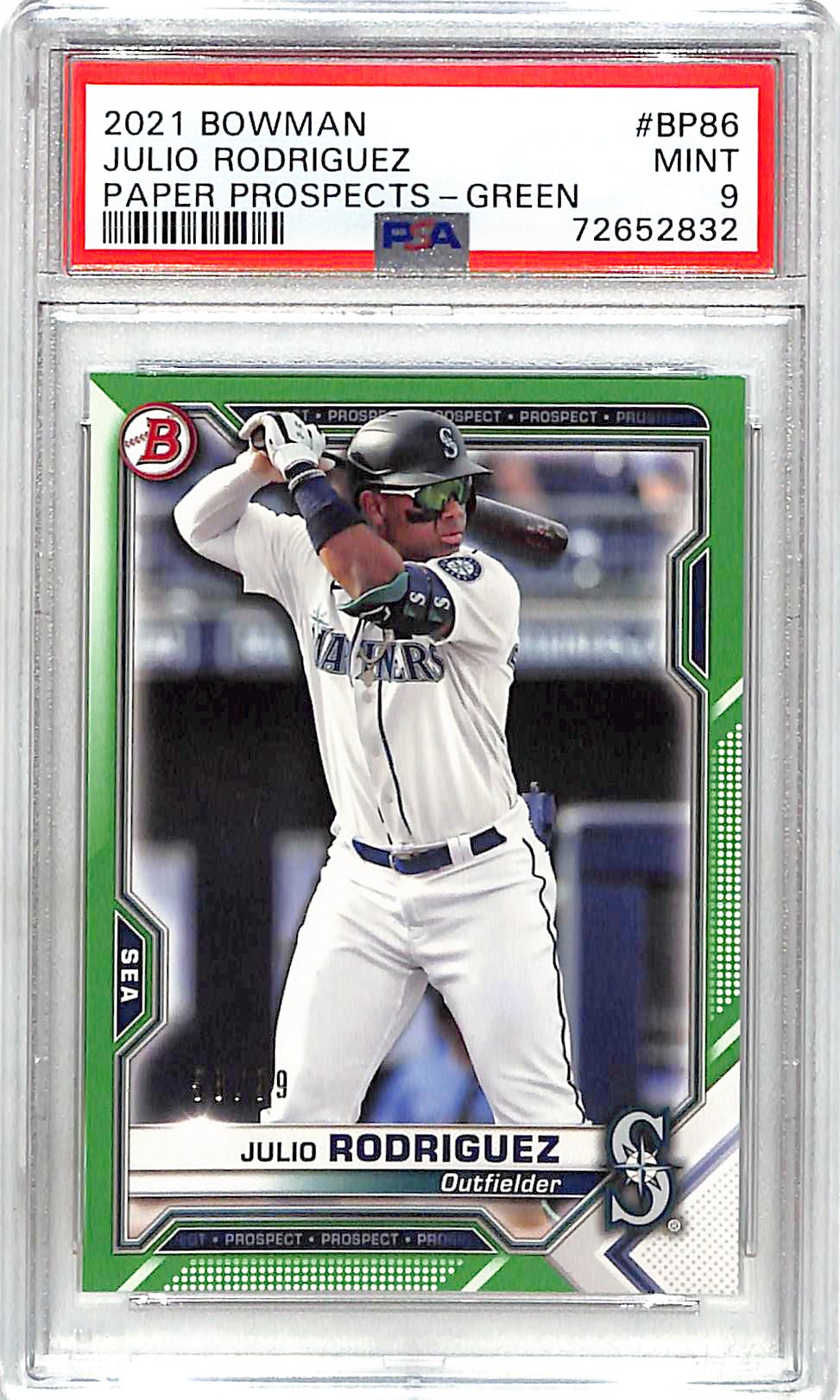 2021 Bowman Julio Rodriguez Rookie RC Prospect Green /99 PSA 9 Mariners