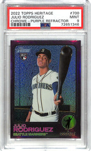 2022 Topps Heritage Julio Rodriguez Rookie RC Chrome Purple Refractor PSA 9 Mariners