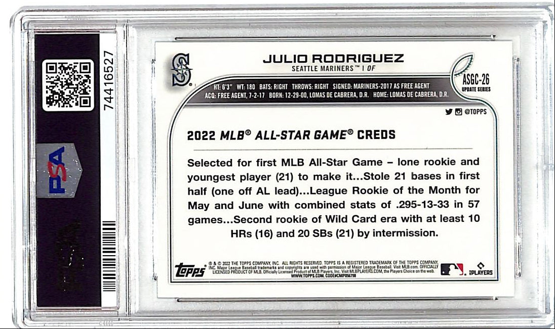 2022 Topps Chrome Update Julio Rodriguez All Star Game Rookie RC PSA 10 Mariners