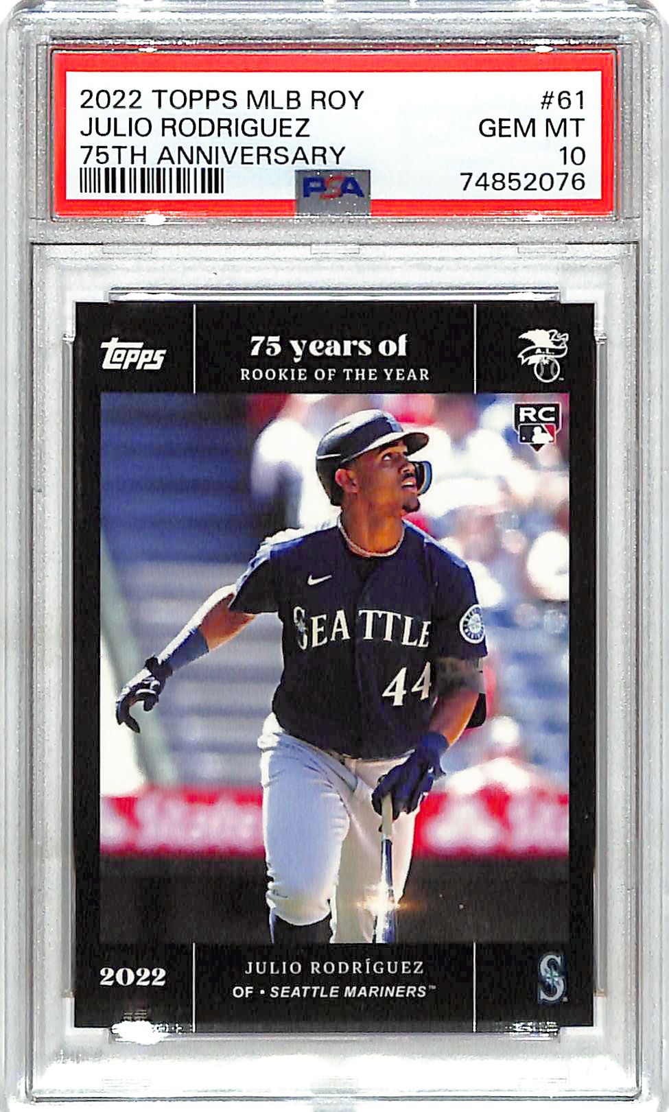 2022 Topps MLB Rookie of the Year 15th Anniversary Julio Rodriguez Rookie RC PSA 10 #61 Mariners