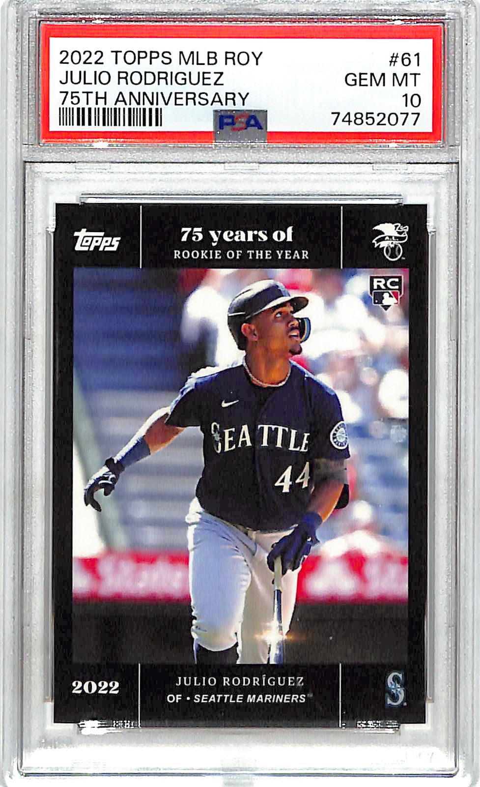 2022 Topps MLB Rookie of the Year 15th Anniversary Julio Rodriguez Rookie RC PSA 10 #61 Mariners