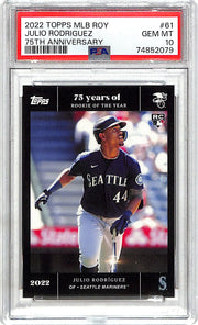 2022 Topps MLB Rookie of the Year 15th Anniversary Julio Rodriguez Rookie RC PSA 10 #61 Mariners