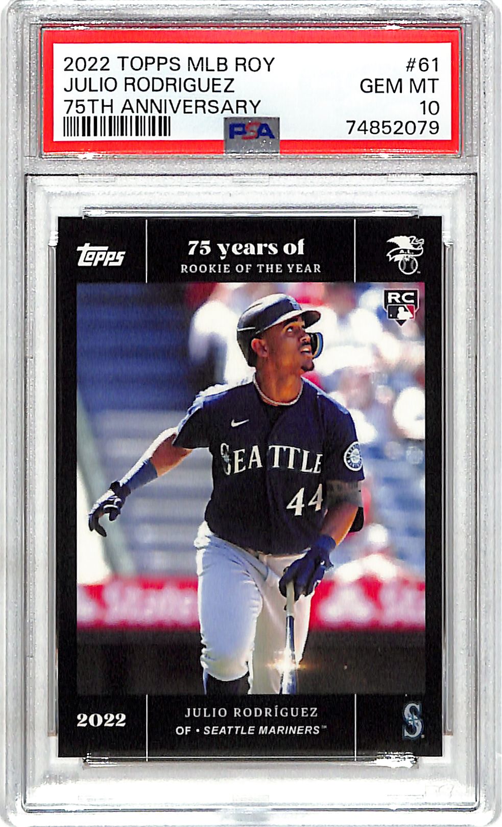 2022 Topps MLB Rookie of the Year 15th Anniversary Julio Rodriguez Rookie RC PSA 10 #61 Mariners