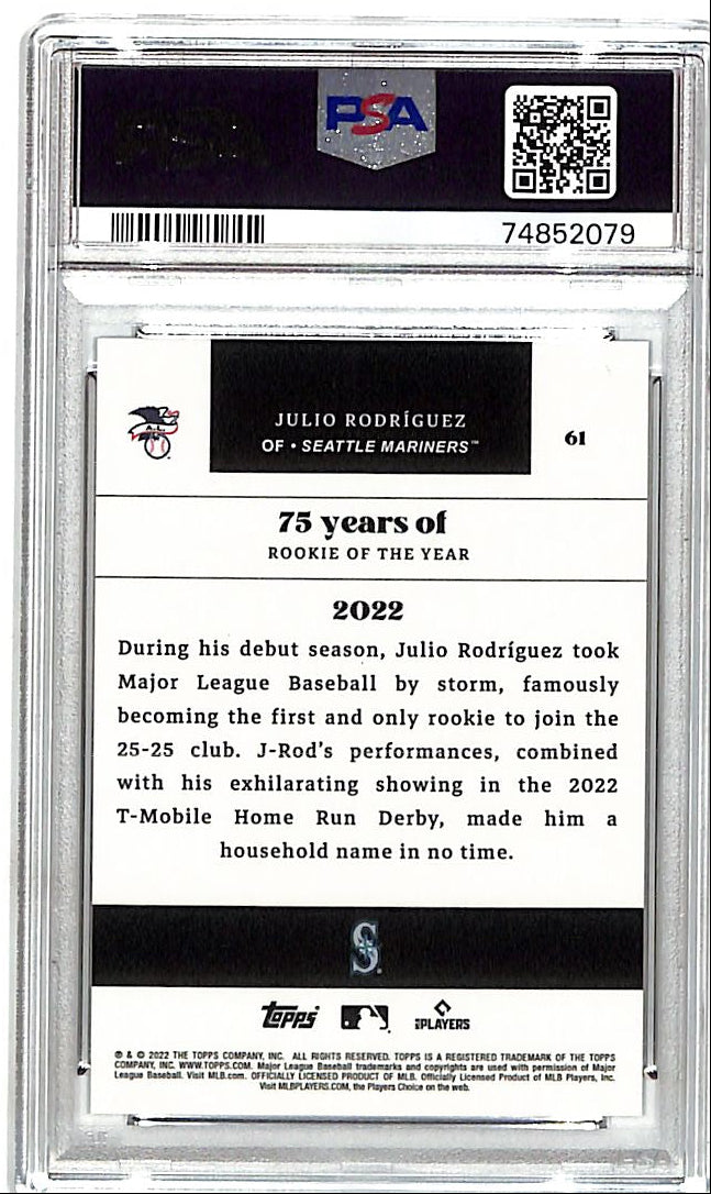 2022 Topps MLB Rookie of the Year 15th Anniversary Julio Rodriguez Rookie RC PSA 10 #61 Mariners