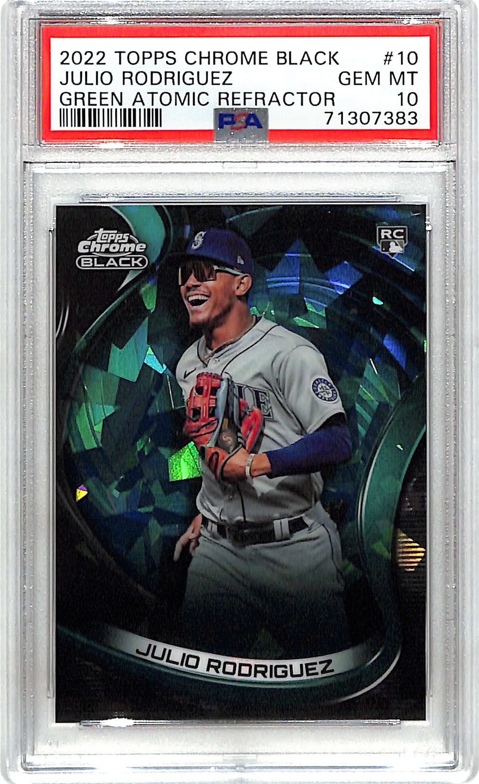 2022 Topps Chrome Black Julio Rodriguez Rookie RC Green Atomic Refractor /99 PSA 10 Mariners