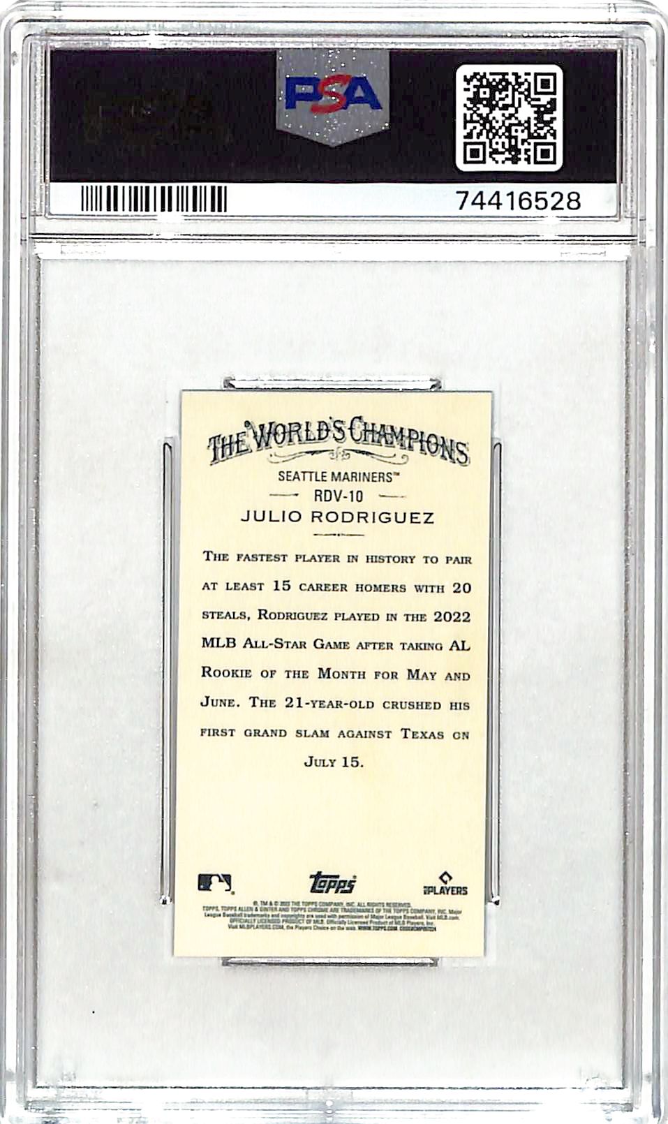 2022 Topps Allen and Ginter Chrome Julio Rodriguez Rookie Mini Variation RC PSA 9 Mariners