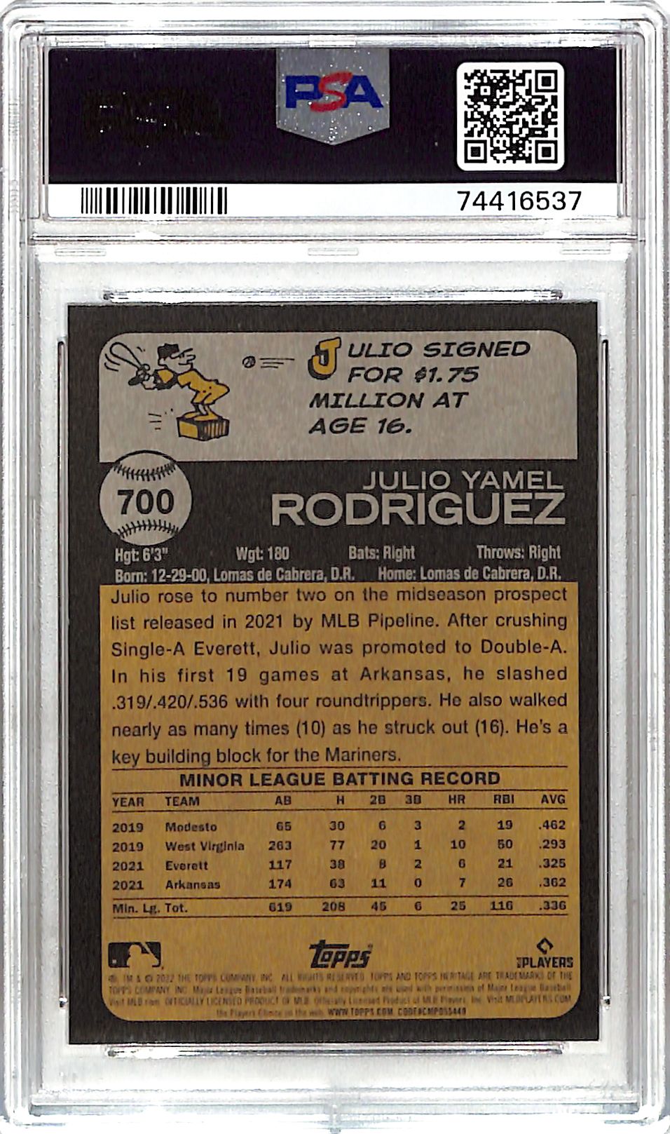 2022 Topps Herotage Julio Rodriguez Rookie RC Purple Refractor PSA 9 Mariners