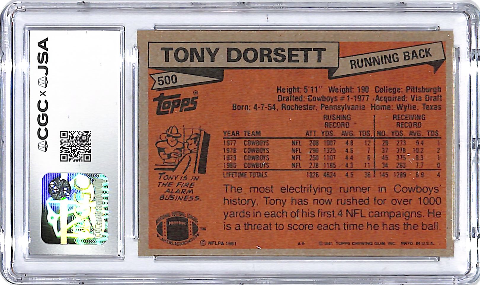 1981 Topps Tony Dorsett Auto Autograph CGC Authentic
