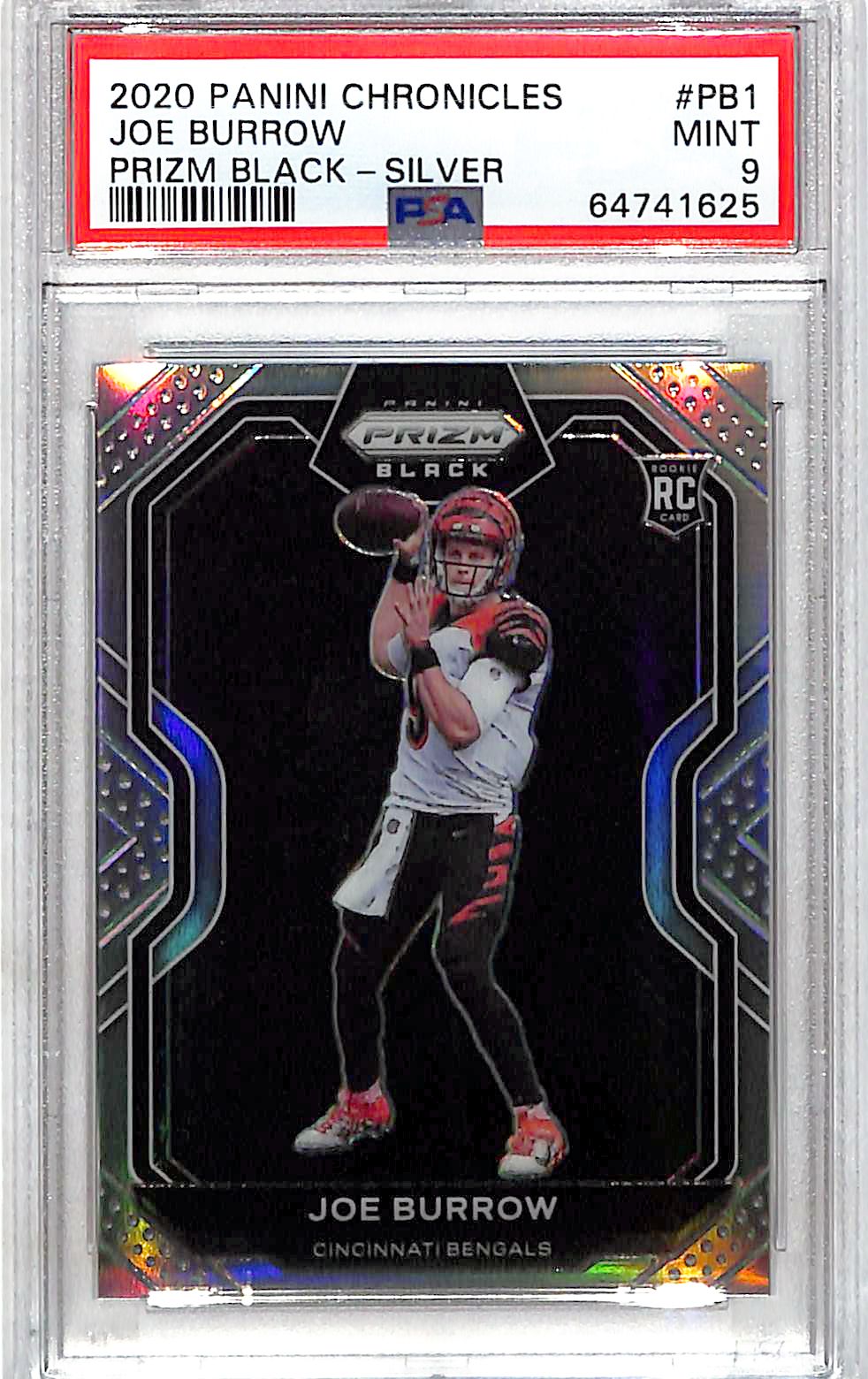 2020 Chronicles Joe Burrow Prizm Black Rookie RC Silver PSA 9 Bengals