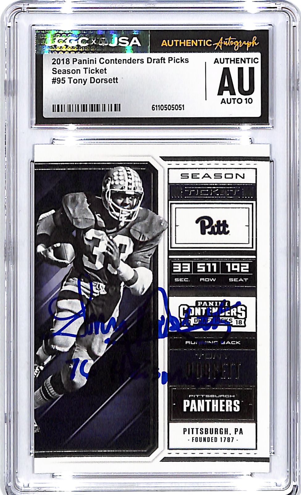 2018 Contenders Draft Picks Tony Dorsett Auto Autograph CGC Authentic