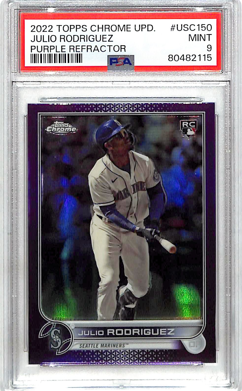 2022 Topps Chrome Update Julio Rodriguez Rookie RC Purple Refractor PSA 9 Mariners