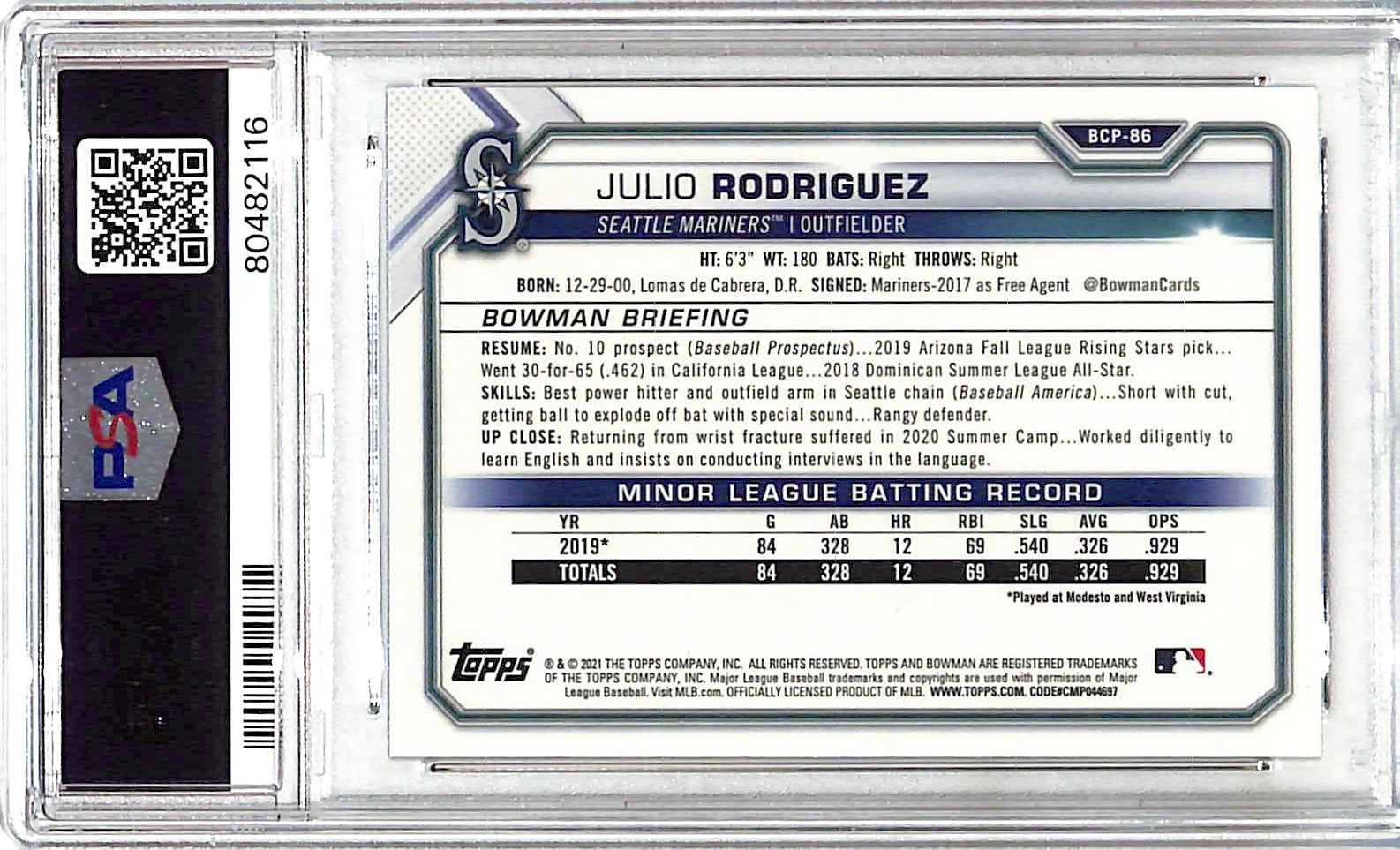 2021 Bowman Chrome Julio Rodriguez Mega Box Mojo Refractor Rookie RC Prospect PSA 10 Mariners