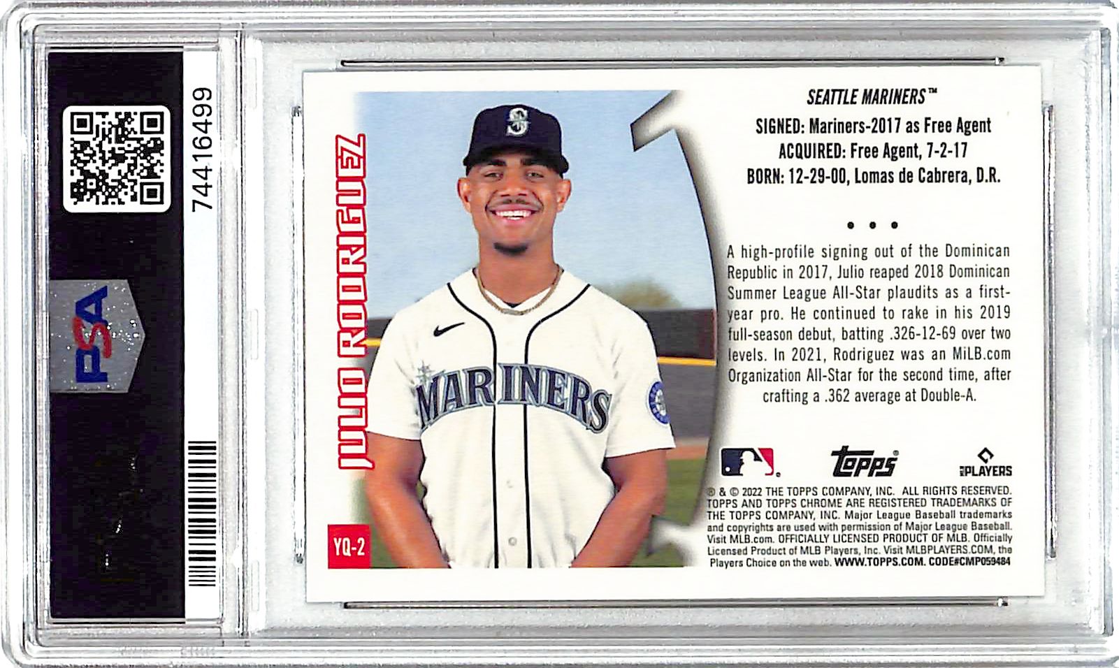 2022 Topps Chrome Sonic Julio Rodriguez Youthquake Rookie RC PSA 9 Mariners