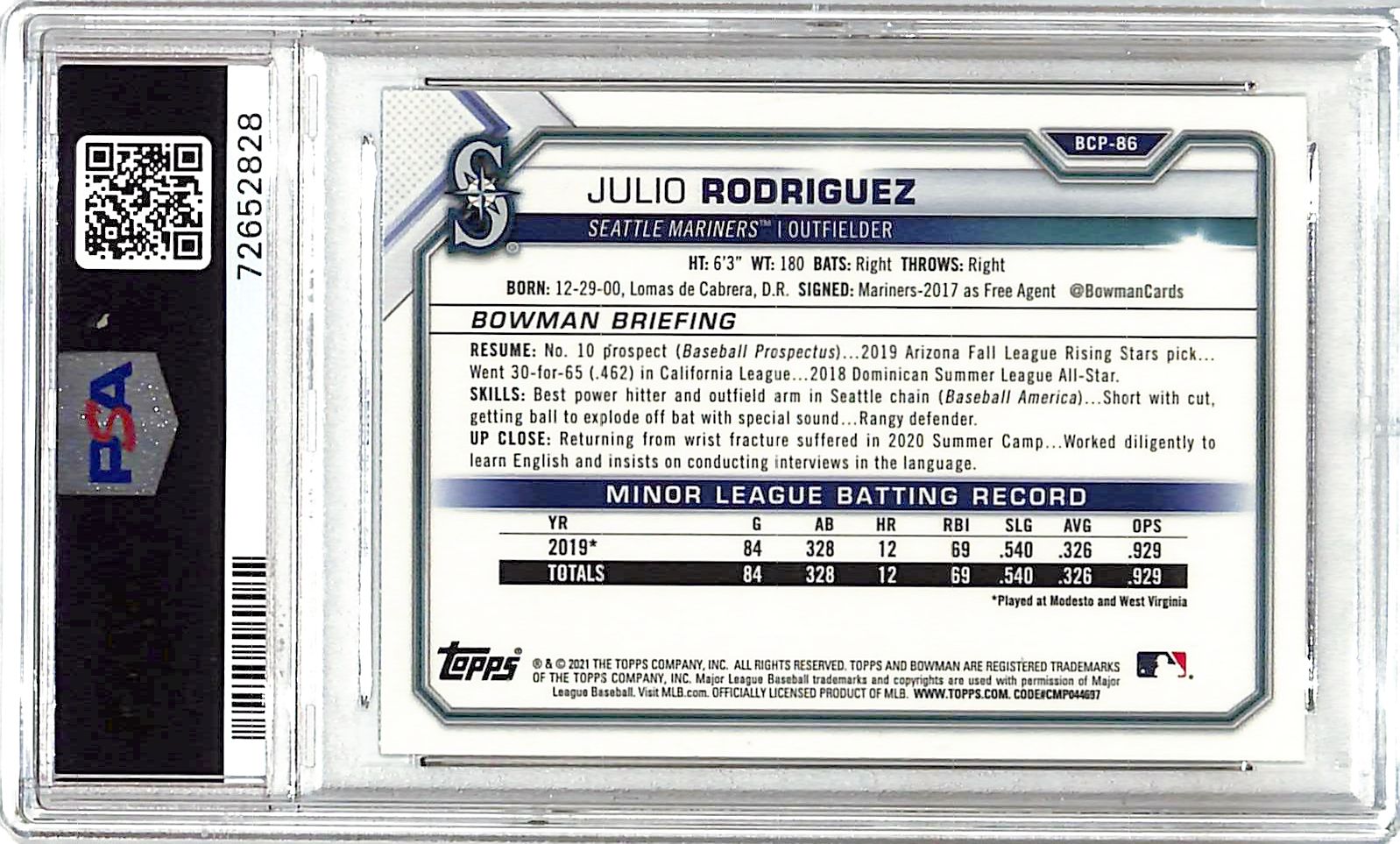 2021 Bowman Chrome Julio Rodriguez Mega Box Rookie RC Refractor Mojo PSA 10 Mariners