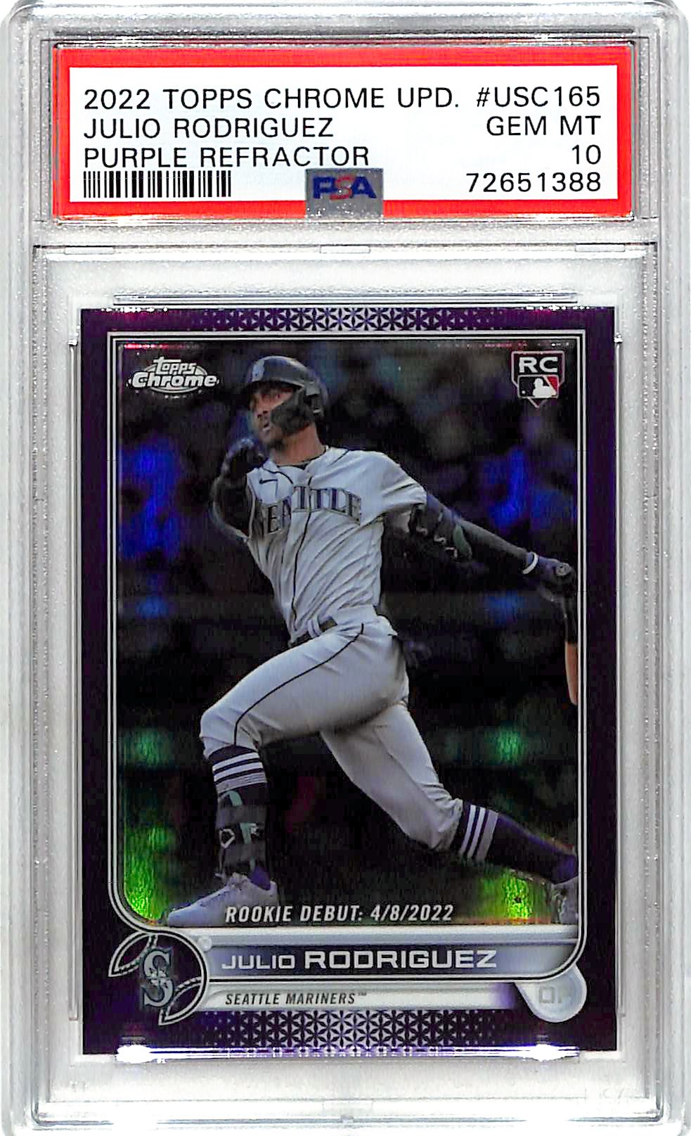 2022 Topps Chrome Update Julio Rodriguez Rookie RC Purple Refractor PSA 10 Mariners