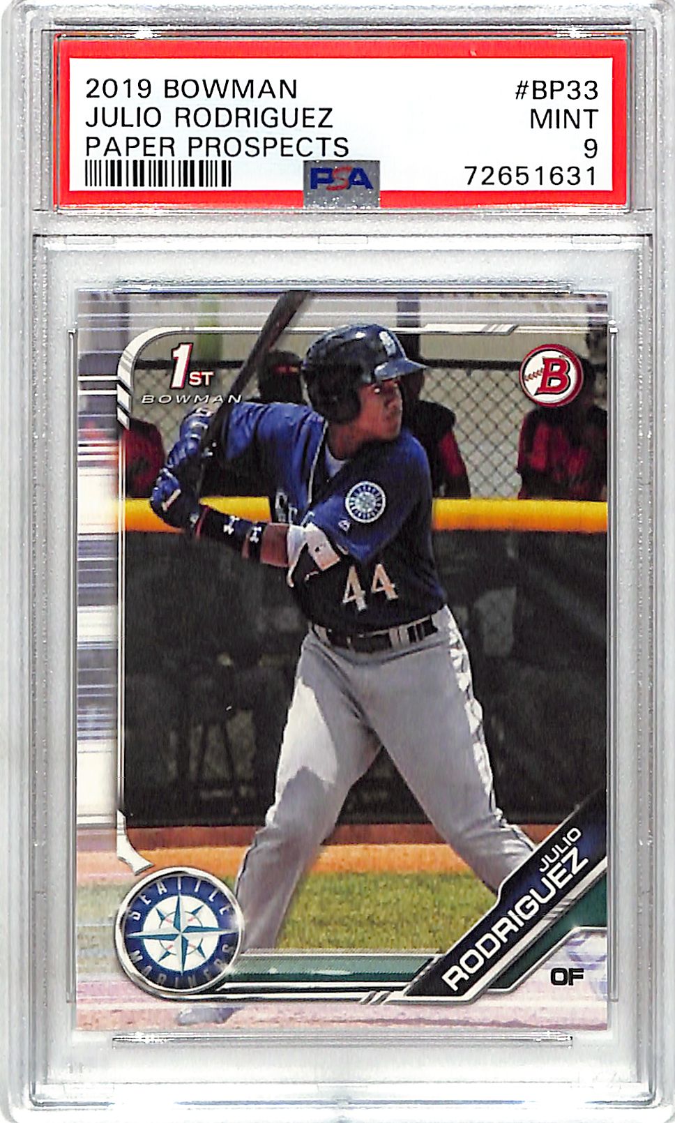 2019 Bowman Julio Rodriguez Rookie RC Prospect PSA 9 Mariners