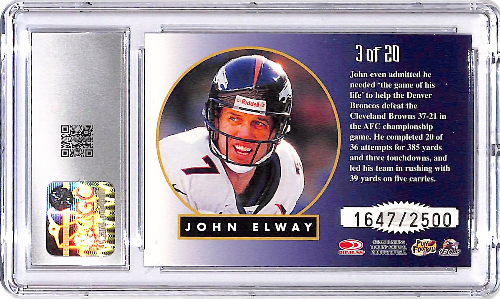 1998 Leaf Rookies and Stars John Elway Greatest Hits /2500 CGC 9.5 Broncos