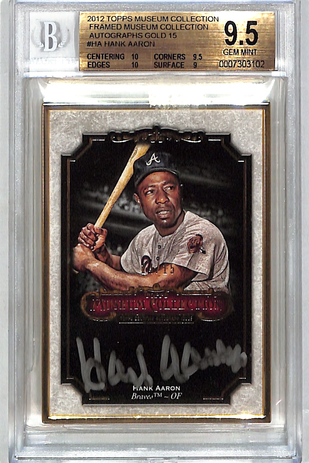 2012 Topps Museum Collection Hank Aaron Auto Autograph Framed Gold /15 BGS 9.5 Braves