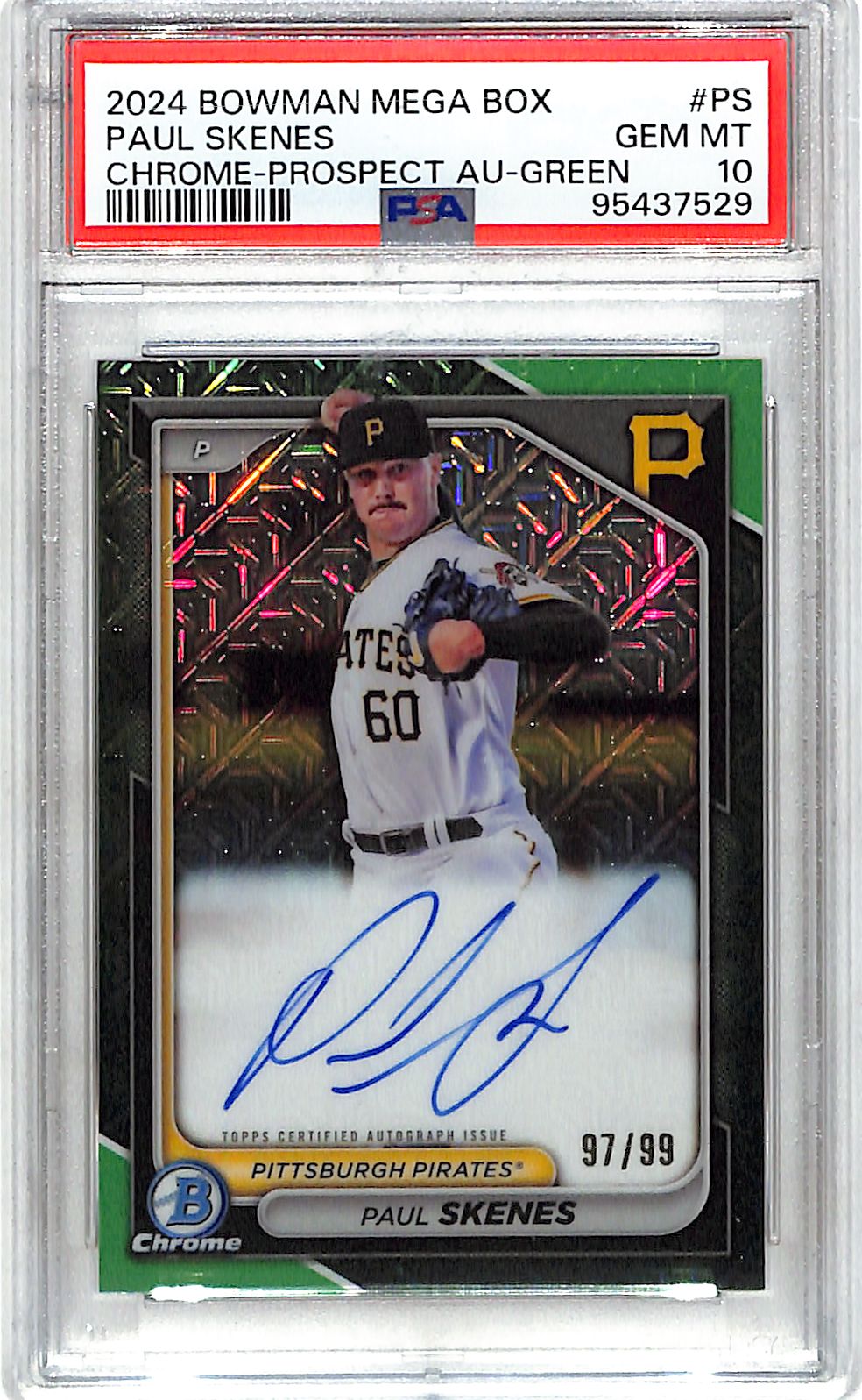 2024 Bowman Chrome Paul Skenes Auto Autograph Rookie RC Mega Box Mojo Green /99 PSA 10