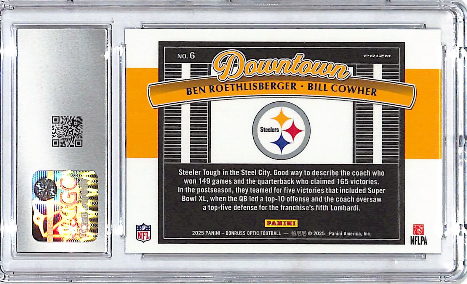 2025 Donruss Optic Ben Roethlisberger Bill Cowher Dual Downtown Duos #6 CGC 9 Steelers
