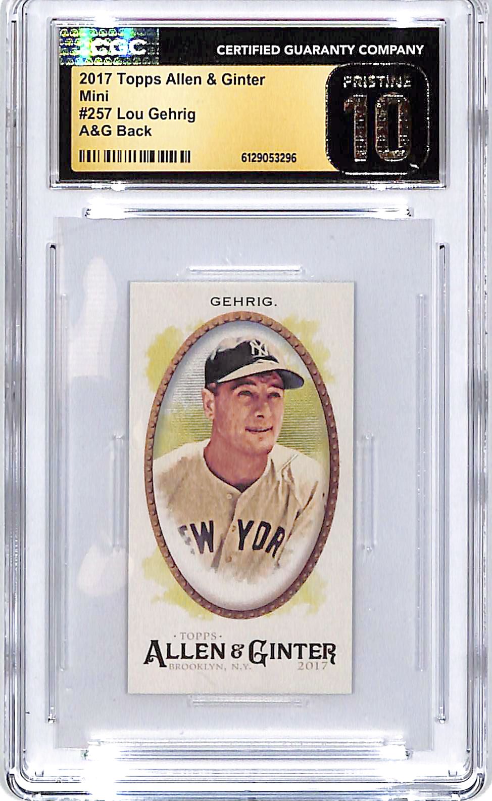 2017 Topps Allen and Ginter Lou Gehrig Mini A&G Back CGC 10 Pristine Yankees