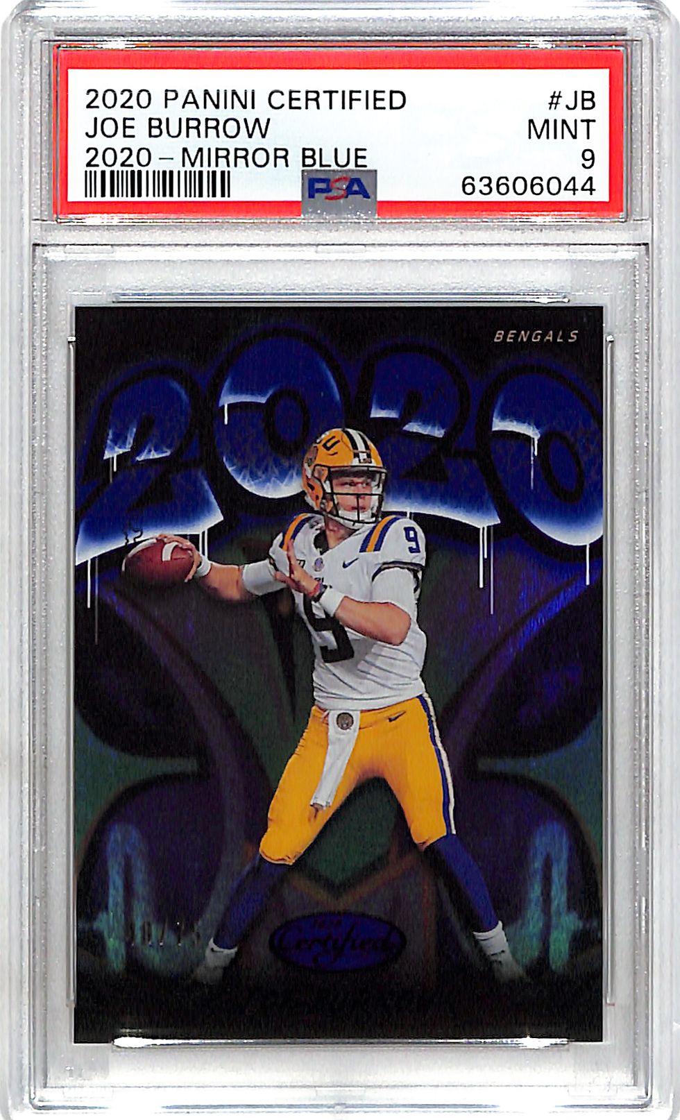 2020 Certified Joe Burrow Graffiti Rookie RC Mirror Blue /75 PSA 9 Bengals