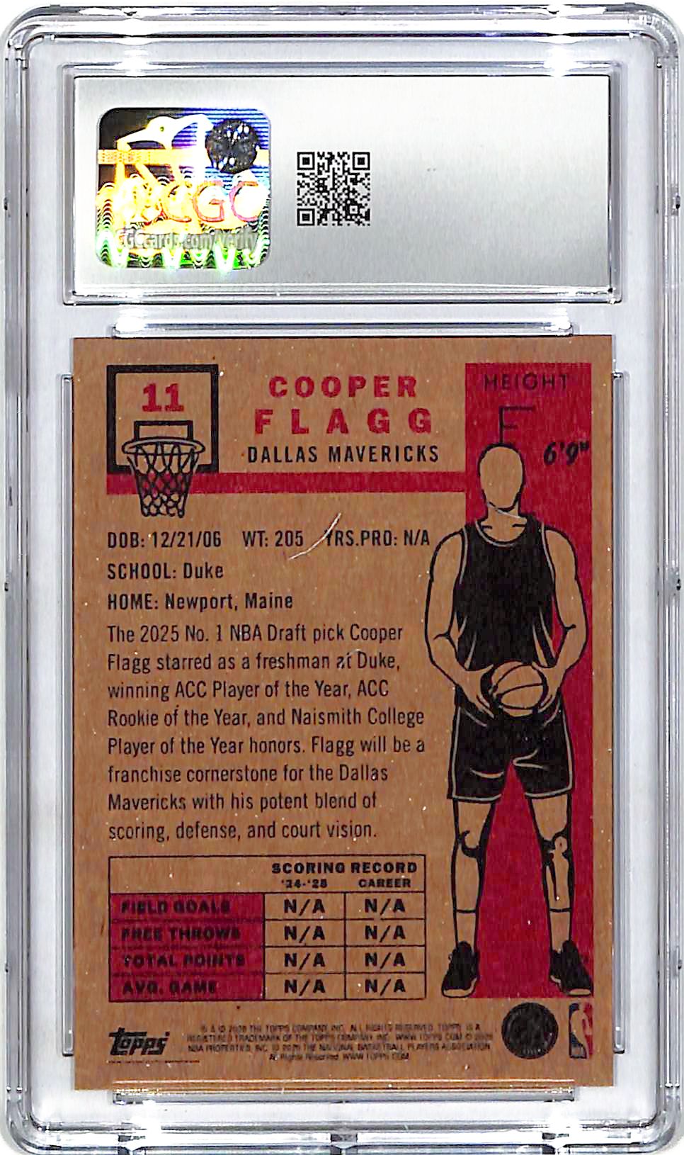 2025-26 Topps Living Set Cooper Flagg Rookie RC #11 CGC 9 Mavericks